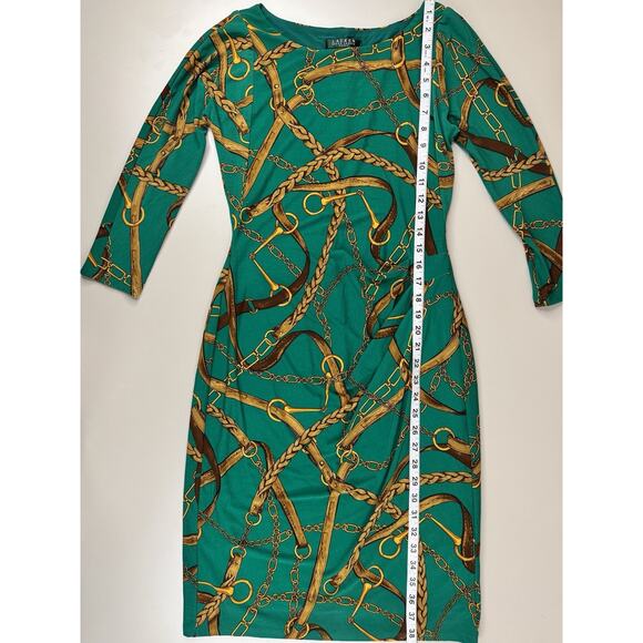 Ralph Lauren Faux Wrap Dress Womens 4 Green Horse Tack Equestrian Ruched Classic - Picture 5 of 16